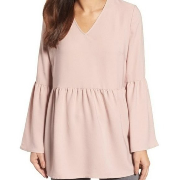 Halogen Bow Back Flare Sleeve Blouse Mauve & Black Size XS - Picture 1 of 9